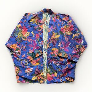 Open Front Kimono Jacket Floral Cotton Reversible Pockets Boho Womens size 2XL